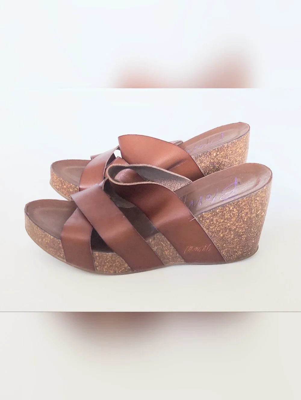 Blowfish Strappy Brown Slip On Cross Strap Open Toe Wedge Sandals Womens Size 10